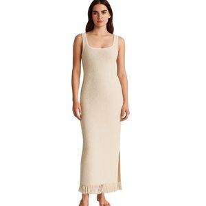 Just Found Knitted Cotton Maxi Body-con dress  Beige Sleeveless Sz Large